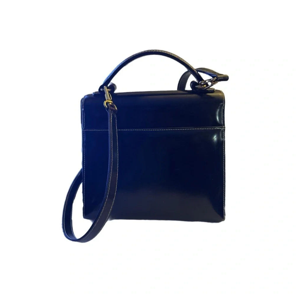 Vintage 90s Talbots Black Leather Front Clasp Classic Minimalist Bag